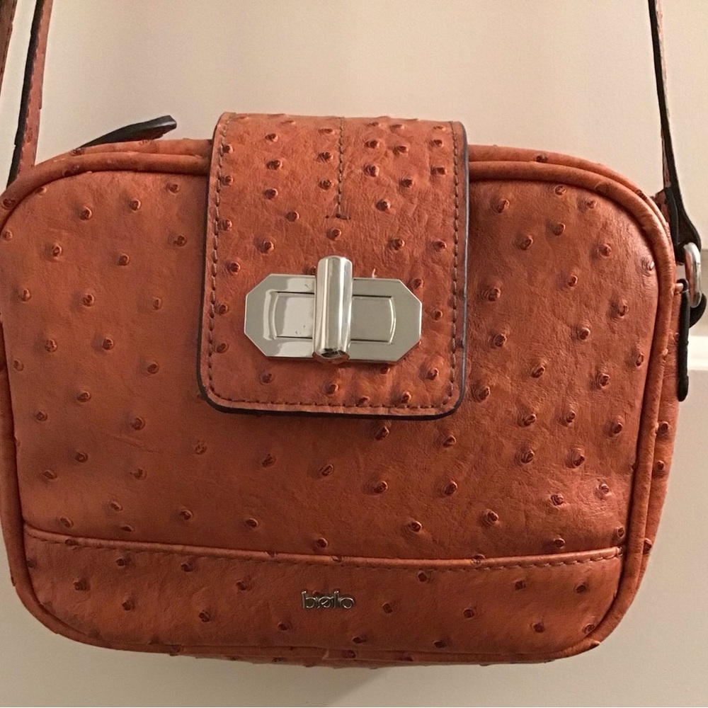 Bolo Womens Crossbody Handbag, Faux Ostrich Leather, 9”x7”, Great Condition